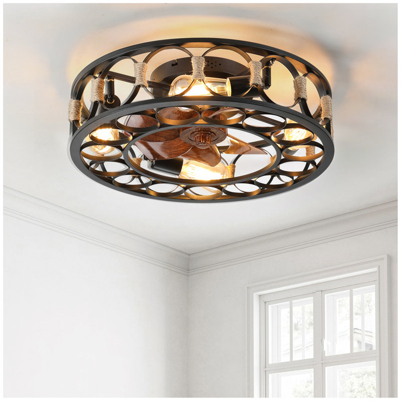 Ventilateur de plafond en cage avec lumières, télécommande, ventilateurs de plafond modernes semi-encastrés, pales réversibles à 6 vitesses, 4 ampoules DEL incluses ()