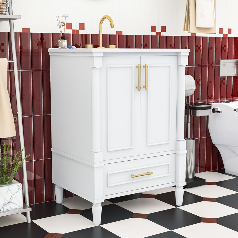 Meuble-lavabo avec tiroir et tablette réglable, White