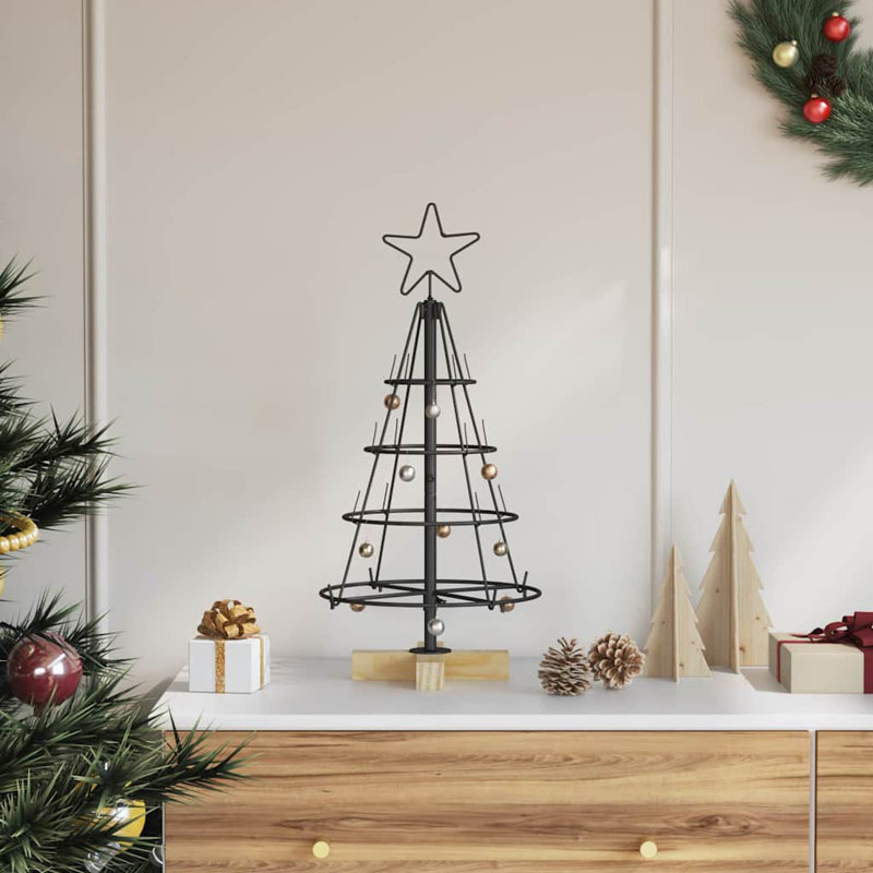 Christmas Cone Tree with Stand Black Steel, 60cm H