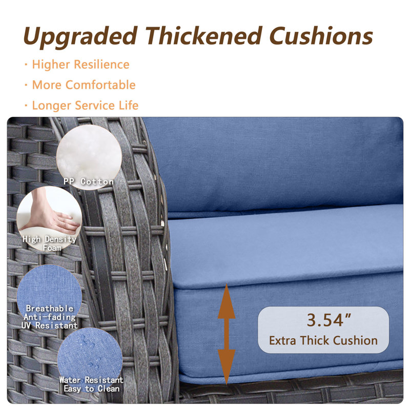 Ensemble de conversation d'extérieur pour quatre personnes avec coussins, Bleu, Gris