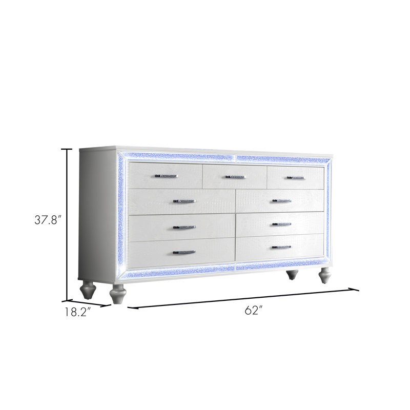 Commode 9 tiroirs avec veilleuse DEL Wabbaseka, Blanc