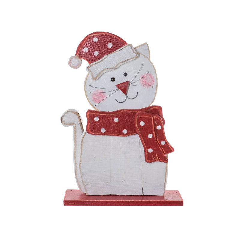 Chaton rustique antique en bois blanc / rouge habillé pour l'hiver