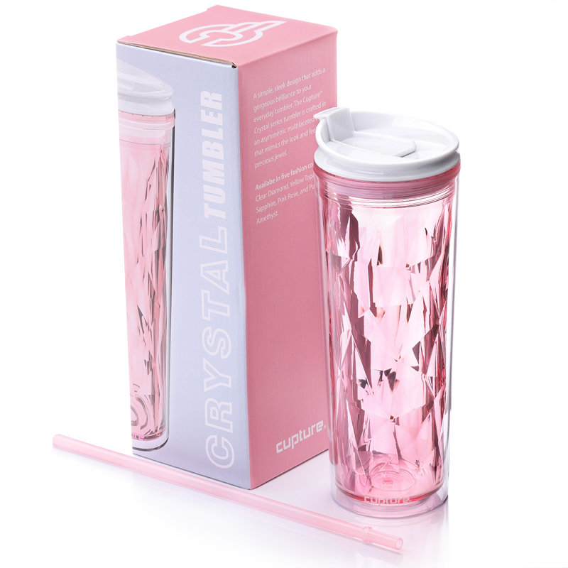 22oz Pink Rose Crystal Acrylic Travel Tumbler
