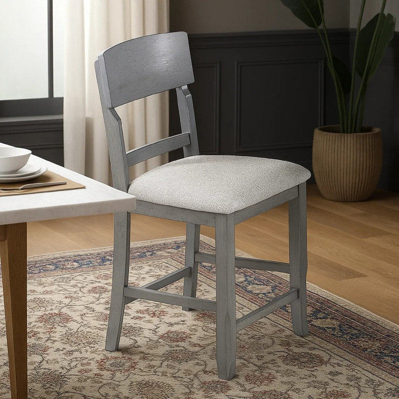 Ensemble de 2 chaises à hauteur de comptoir Keyan, siège en tissu gris mousse, bois, Gris