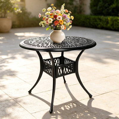Table de salle à manger d'extérieur en fonte d'aluminium, table de patio avec trou pour parasol, table de couverture ronde pour cour, jardin, terrasse et porche