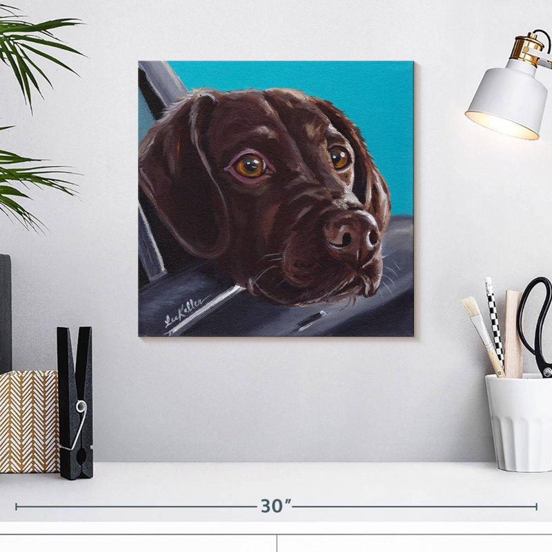 Brampt Chocolate Lab In Car, 16" H x 16" W