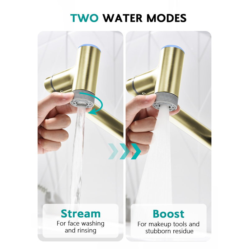 Lefton Rotatable Bathroom Faucet With Built-in Filter, Single Hole Sink Faucet With Temperature Display In Fahrenheit, 2 Water Modes