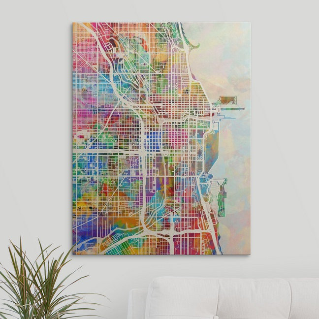 «Chicago City Street Map» par Francy, impression, H 24 po x l 18 po x P 1,5 po, Toile