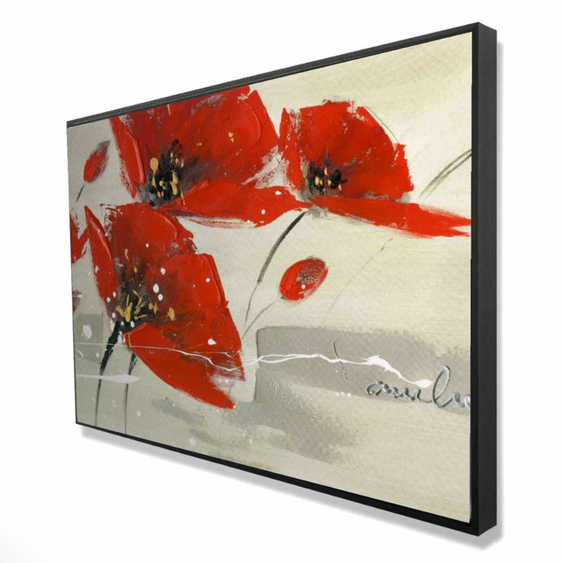 Fleurs abstraites rouges dans le vent - Décoration sur toile encadrée, H 37,25 po x l 25,25 po