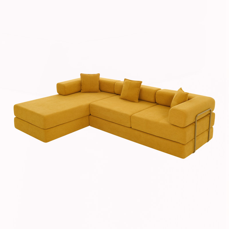 Canapé modulaire 108 po avec méridienne en L 108 po, Jaune