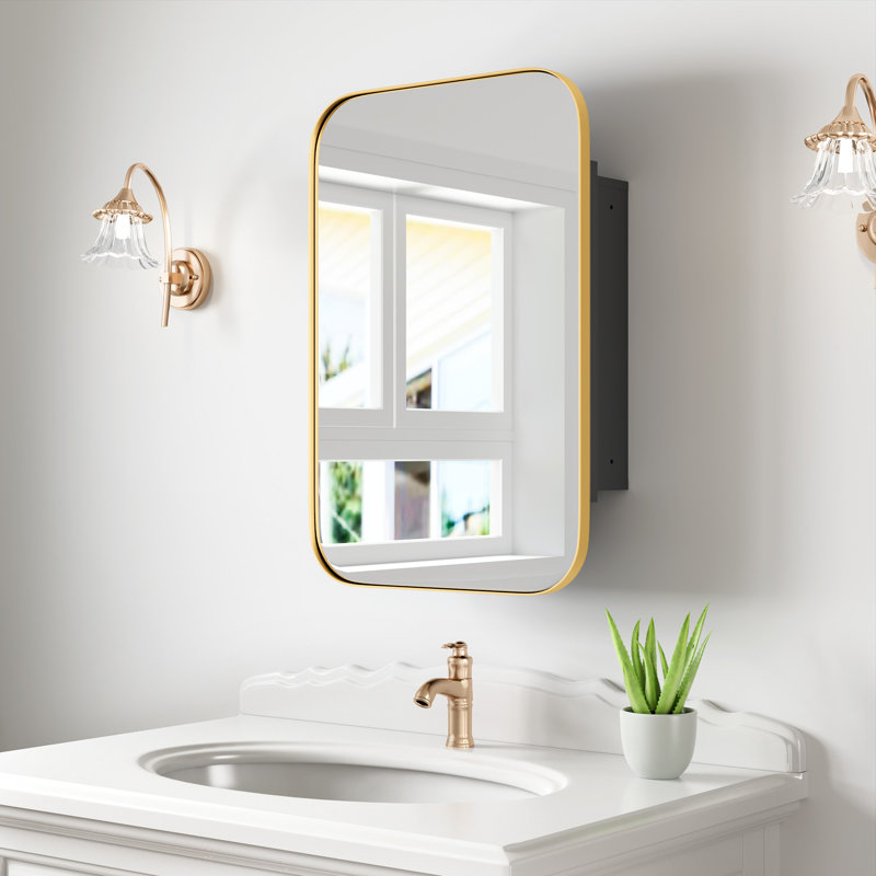 Armoire à pharmacie murale encadrée avec miroir et tablettes, H 24 po x l 16 po x P 5 po, Doré