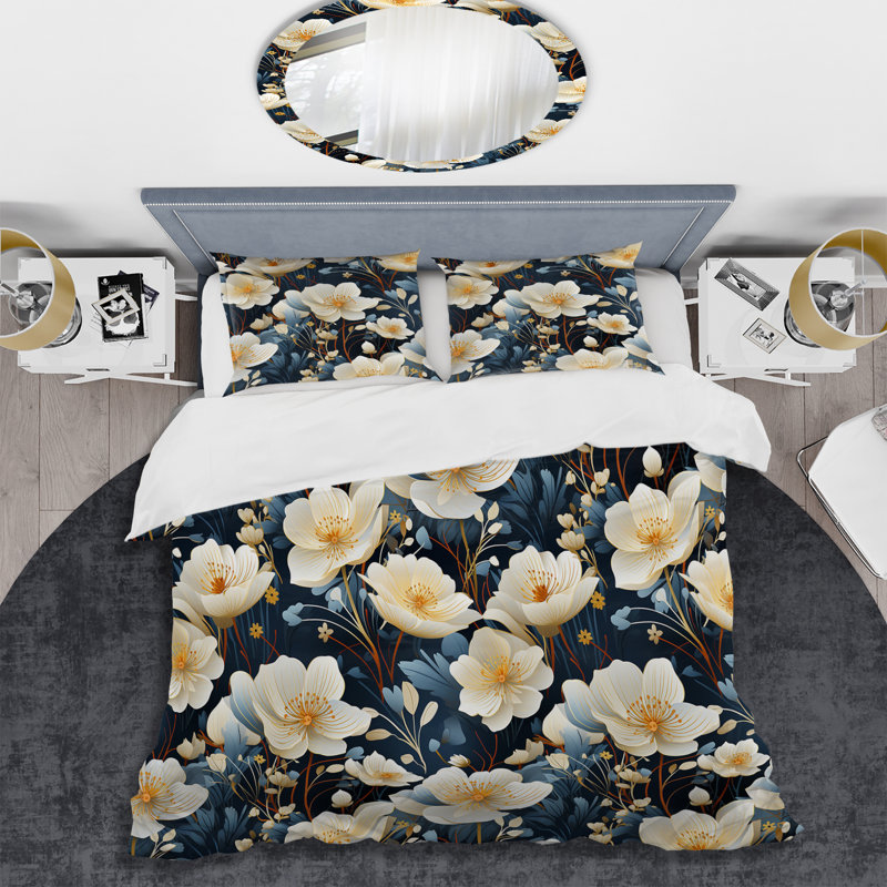 Ensemble de housse de couette Elegant Blue Floral, Housse de couette pour très grand lit et 2 très