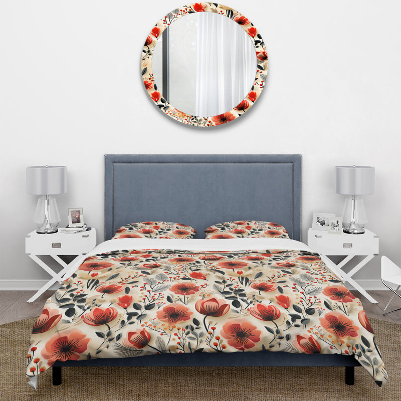 Mystic Red Garden Blooms Beauty II - Ensemble de housse de couette à motif floral