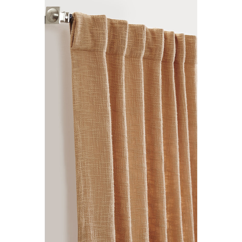 Boucle Weave 100% Cotton Light Filtering Curtain Panel with Back Tabs for Bedroom, 51" W x 108" L, Nougat