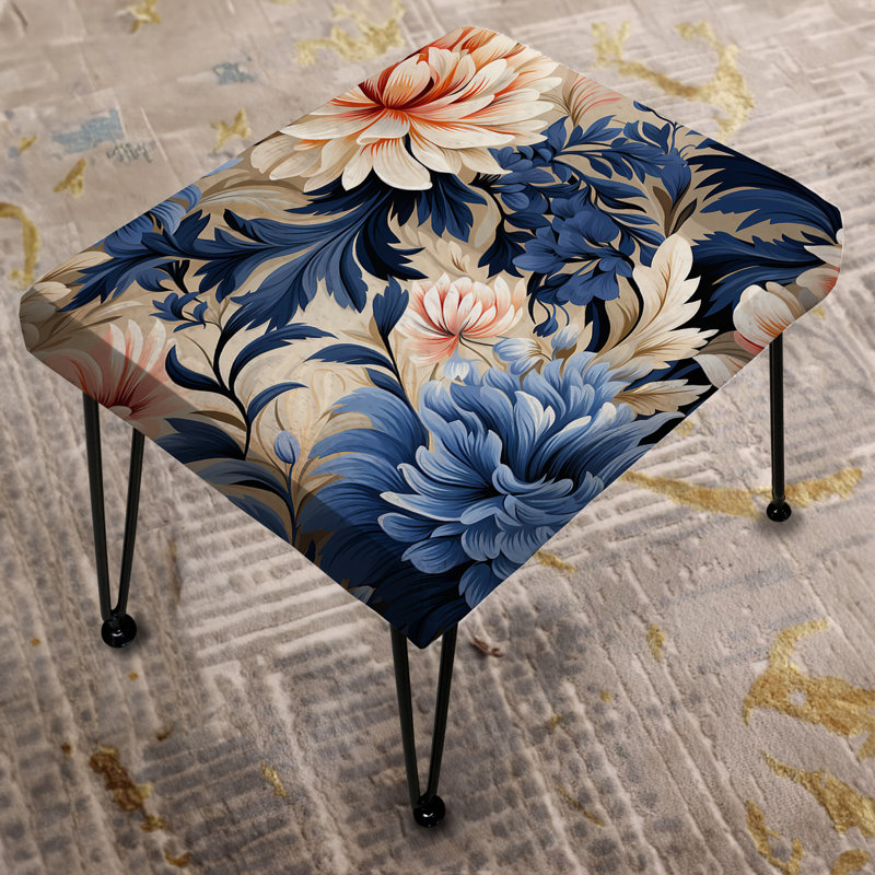 Motif de fleurs damassées bleues et beiges