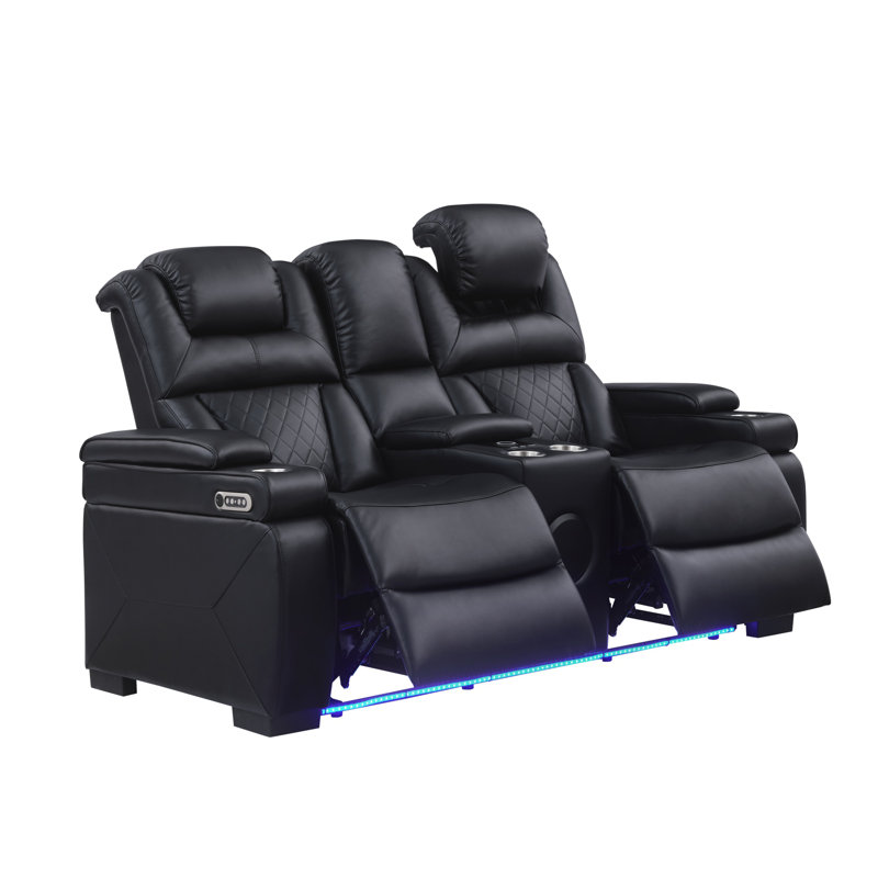 Causeuse inclinable électrique en cuir 72,3 po, Similicuir noir
