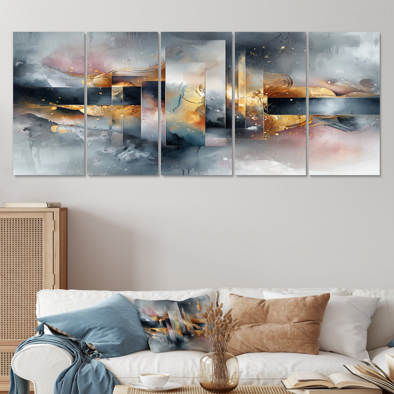 Geometric Ink Pulse III - Constructivism Wall Decor - Art mural moderne, 5, H 32 po x l 80 po