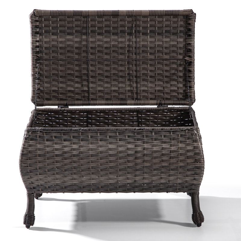 Dejiah Rectangular Wicker Outdoor Coffee Table with Storage