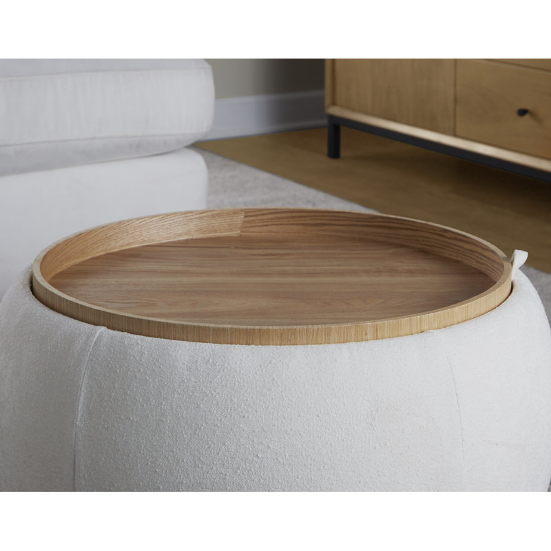 Tray Pouf Storage Ottoman, White