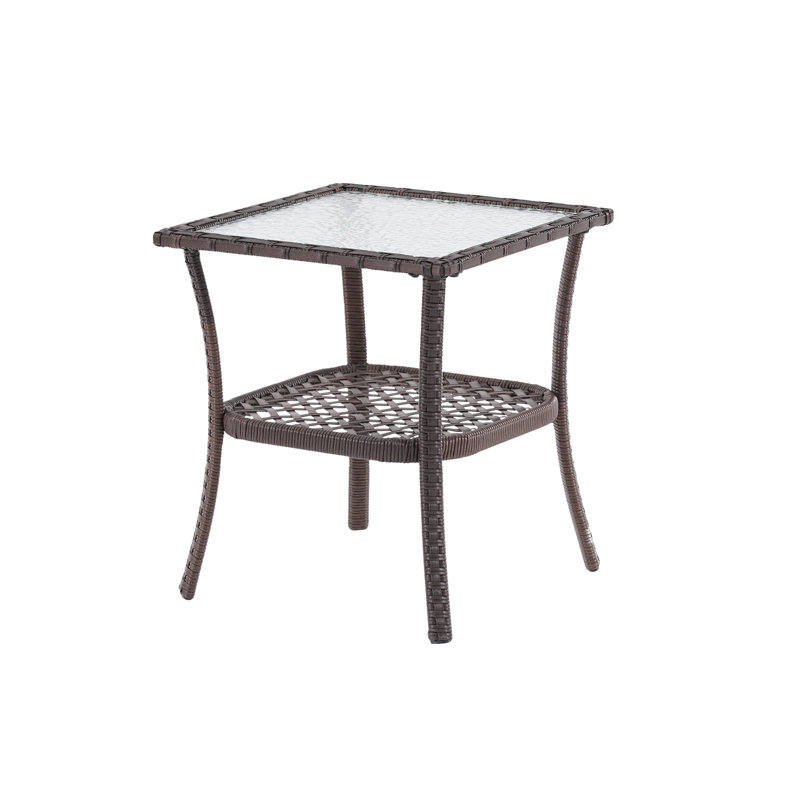 Patio Water Rippled Glass Side Table, Brown Rattan, Brown