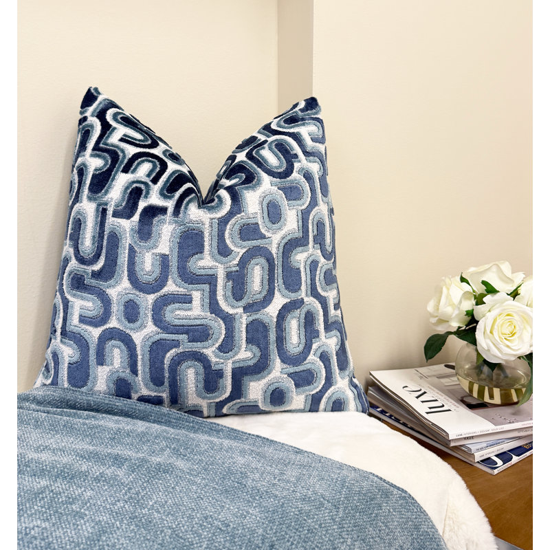 Housse de coussin en velours Retro Graphic, Bleu, 20 x 20 po