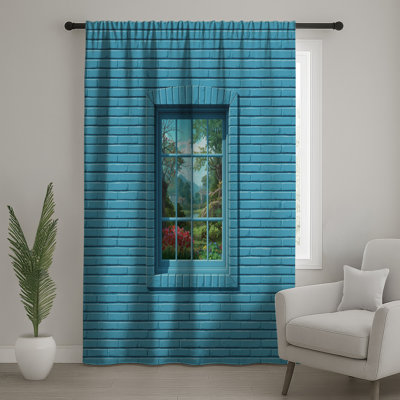 Rideaux de fenêtre à briques bleues, voilages et voilages - 1 panneau