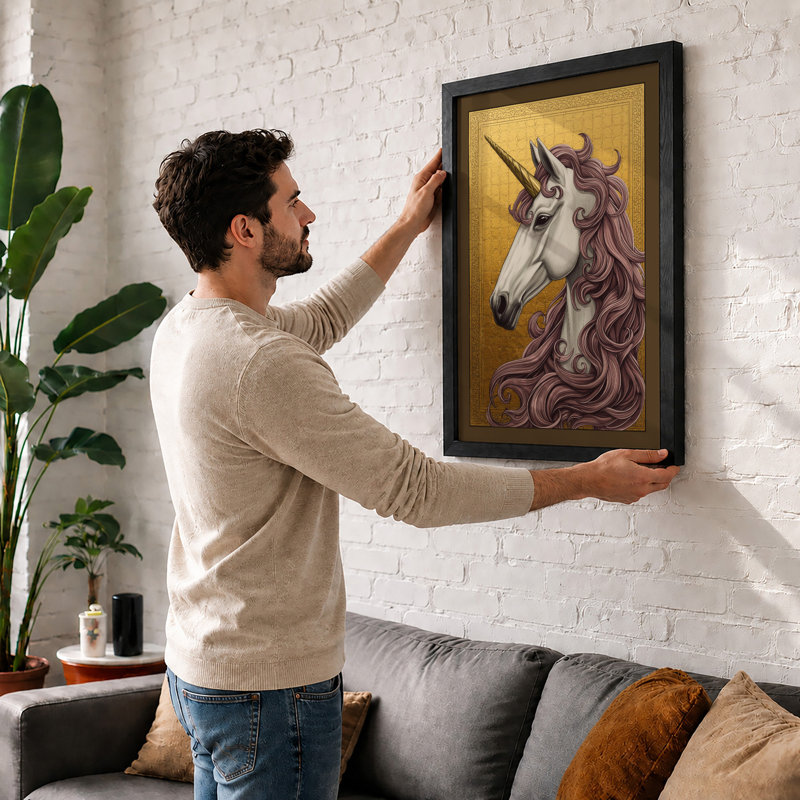 Elegant Unicorn Fantasy - Framed Print, A4 - 29.7 x 21.0 cm, White