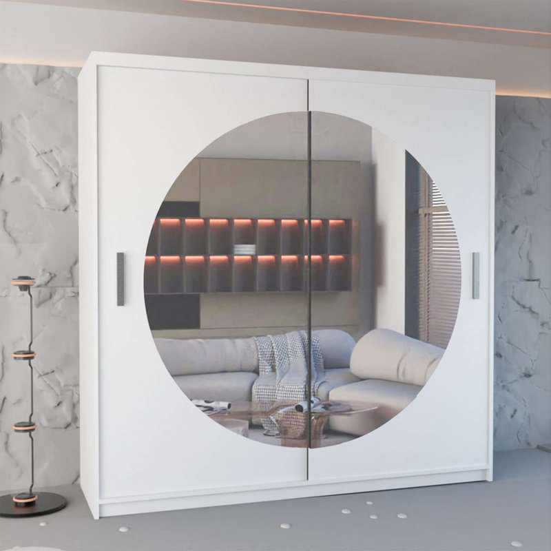 Cevahir 2 Door Manufactured Wood Wardrobe, 217cm H x 203cm W x 62cm D, White