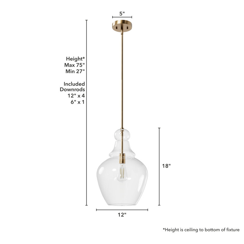 Luminaire suspendu cloche 1 lumière Maple Park, H 18 po x l 12 po x P 12 po, Or Alturas