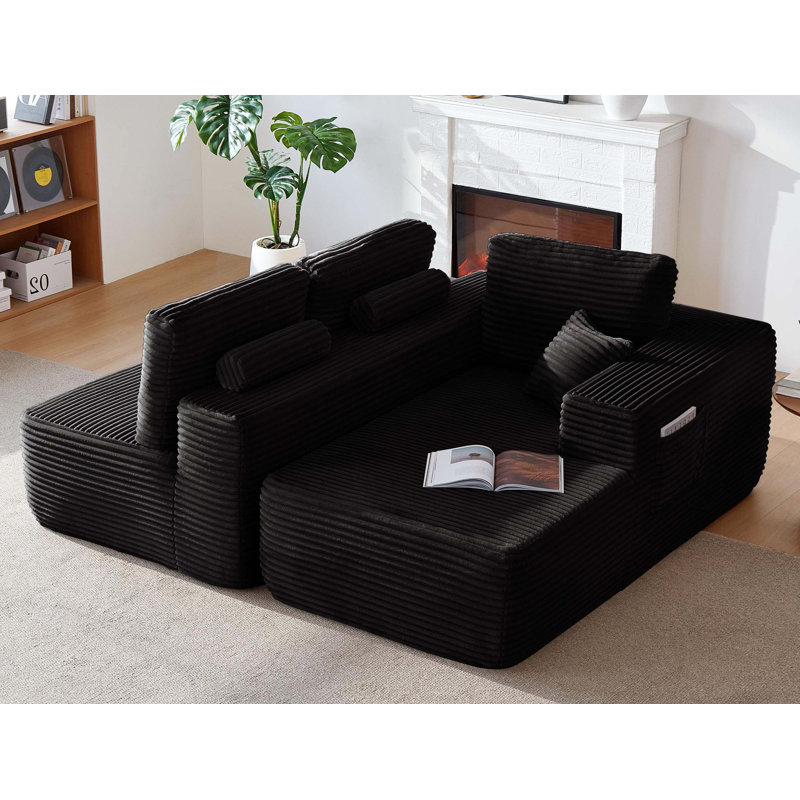 Canapé modulaire de 104 po avec méridienne en forme de L et poches latérales, conception modulaire moderne, assise profonde, canapé rembourré pour le salon / chambre à coucher, sans assemblage requis (tissu moelleux), droite