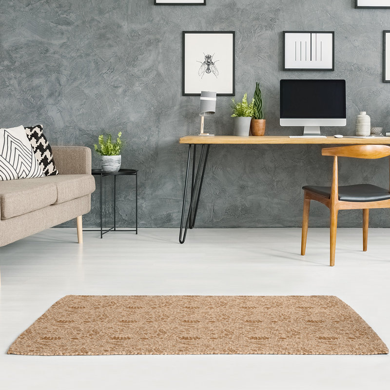 Tapis de zone brune fait main, Rectangle 5 pi x 7 pi