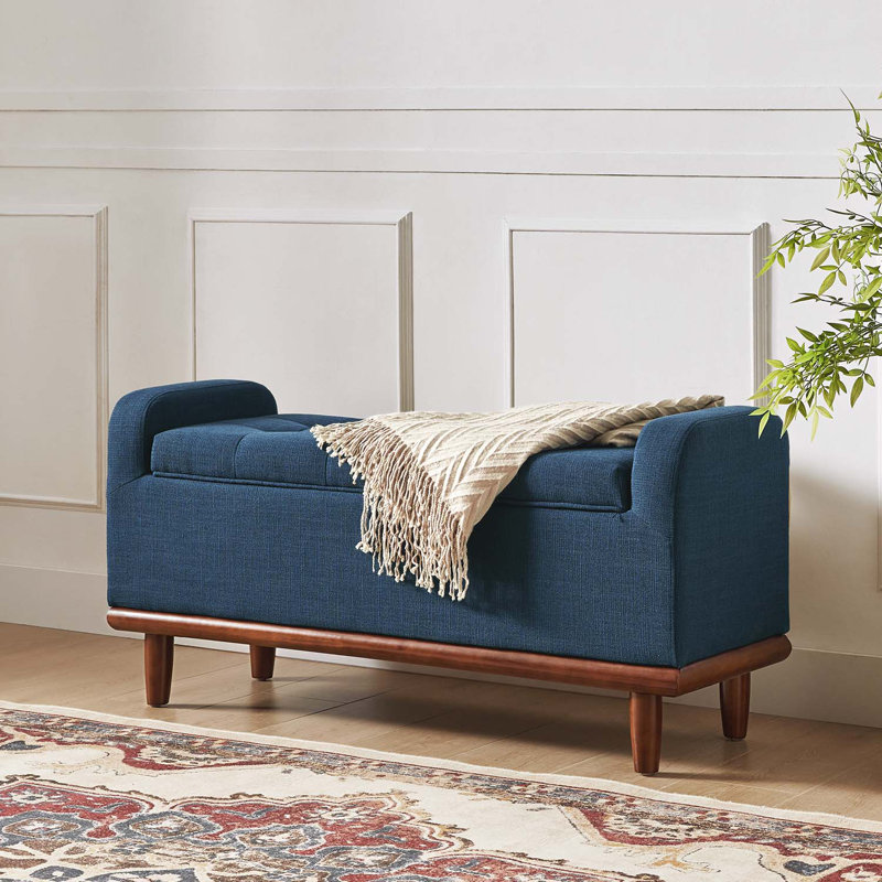 Polyester Upholstered Storage Bench, Navy