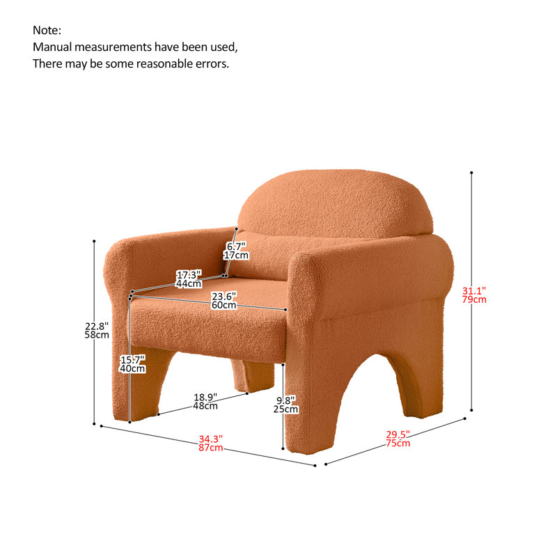 Fauteuil d'appoint à accoudoirs avec coussin lombaire, Orange