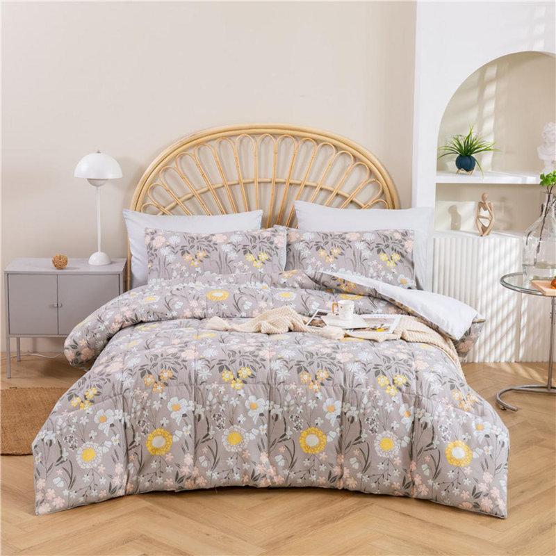 Cotton Blend Sateen Comforter, King Comforter  + 2 King Pillowcases, White/Yellow Floral