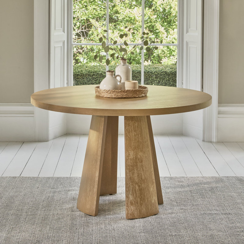 Farren Whitewash Oak Round Dining Table Set - 4 Seater - Ella Whitewash Oak Armchairs