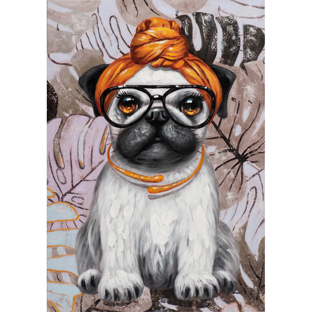 Leinwandbild Mops mit Turban