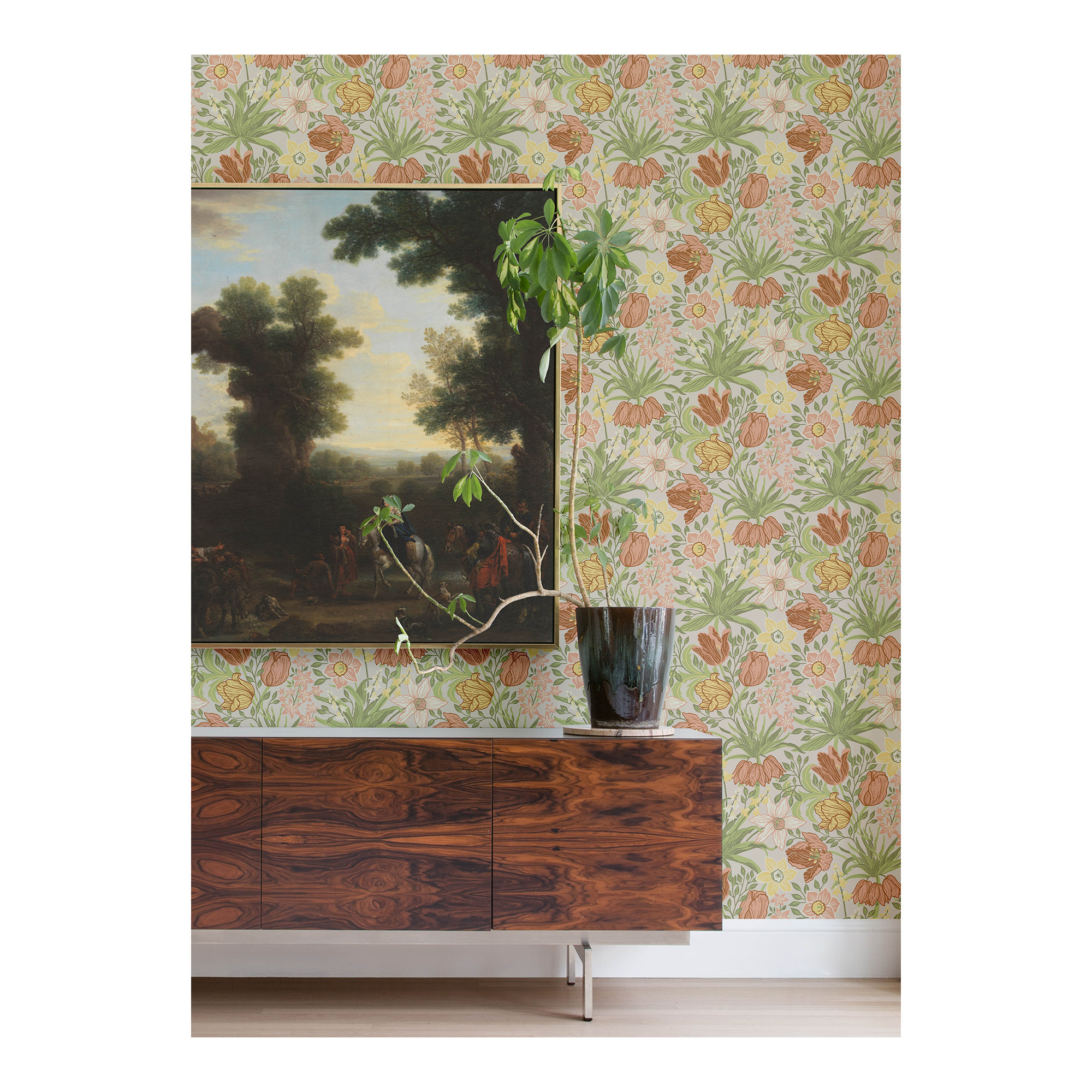 Non-Pasted,Unpasted Floral Wallpaper, Light Gray