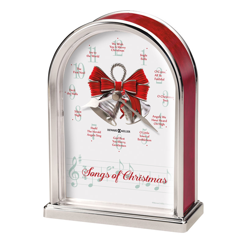 Songs of Christmas Holiday Tabletop Clock, Arched Frame with Musical Chimes, Labeled Carol Dial, Quartz Movement