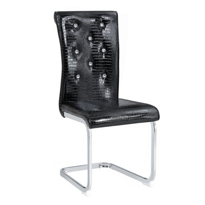 Set Of 2,Retro Alligator Skin Upholstered Dining Chairs,With Crystal Buckle Design And Faux Leather Design,A Touch Of Elegance And Mystery To The Dining Area, Metal Legs