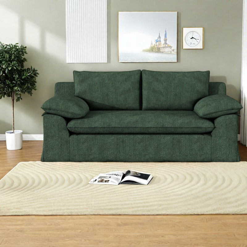 Canapé deux places moderne à compression, en coton et lin, 200 cm, idéal pour les petits appartements., Vert