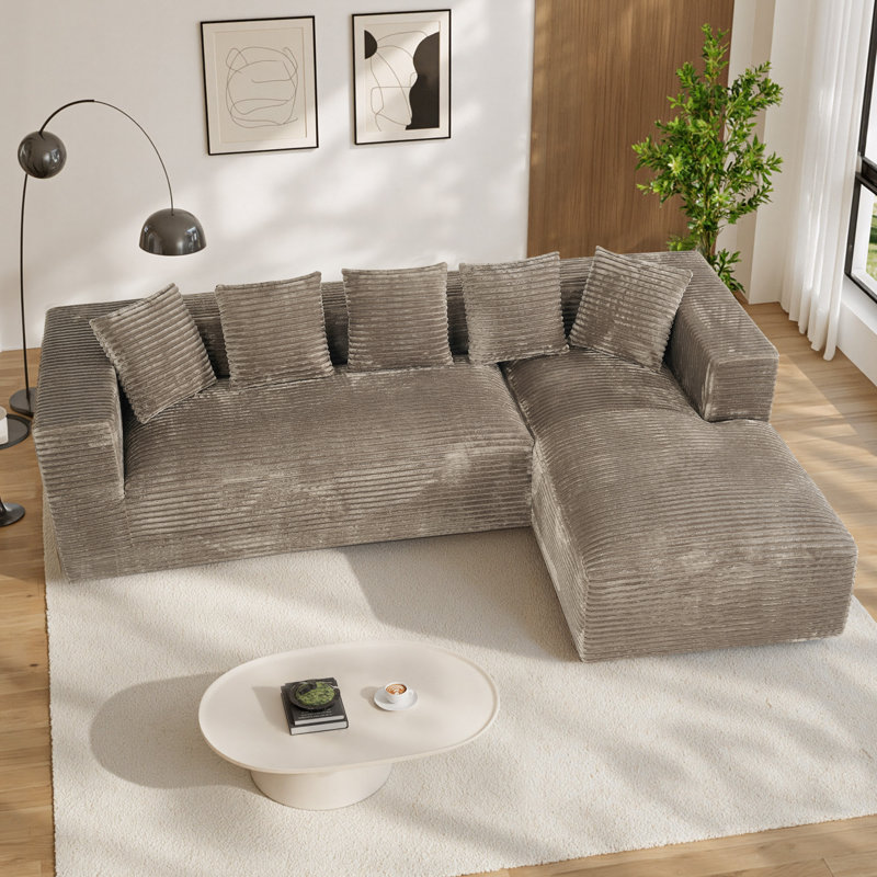 Canapé modulaire surdimensionné avec coussins Adame Boneless Compression, Velours côtelé Camel‌, Forme en L, Face à la droite