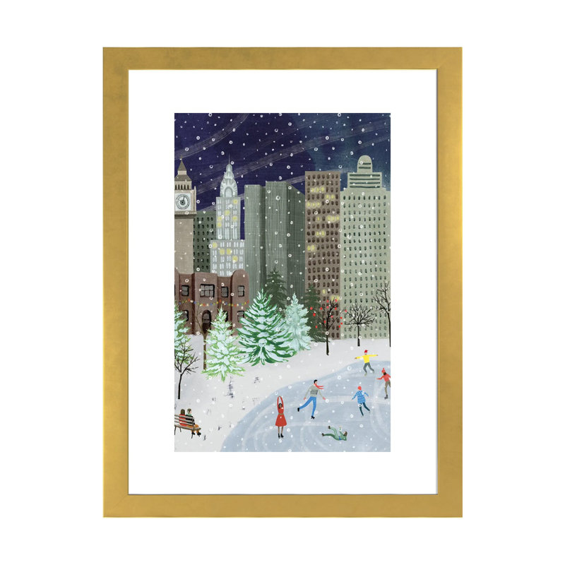 «Christmas in the City I» par Grace Popp - impression d'art graphique, H 24 po x l 16 po x P 1 po, Papier encadré doré, Blanc