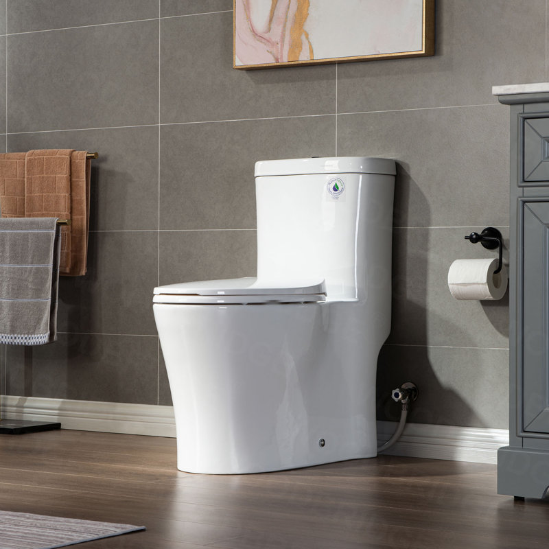 WoodBridge Eden 1.28 Gallons GPF Elongated Comfort Height Floor Mounted One-Piece Toilet (Seat Included)