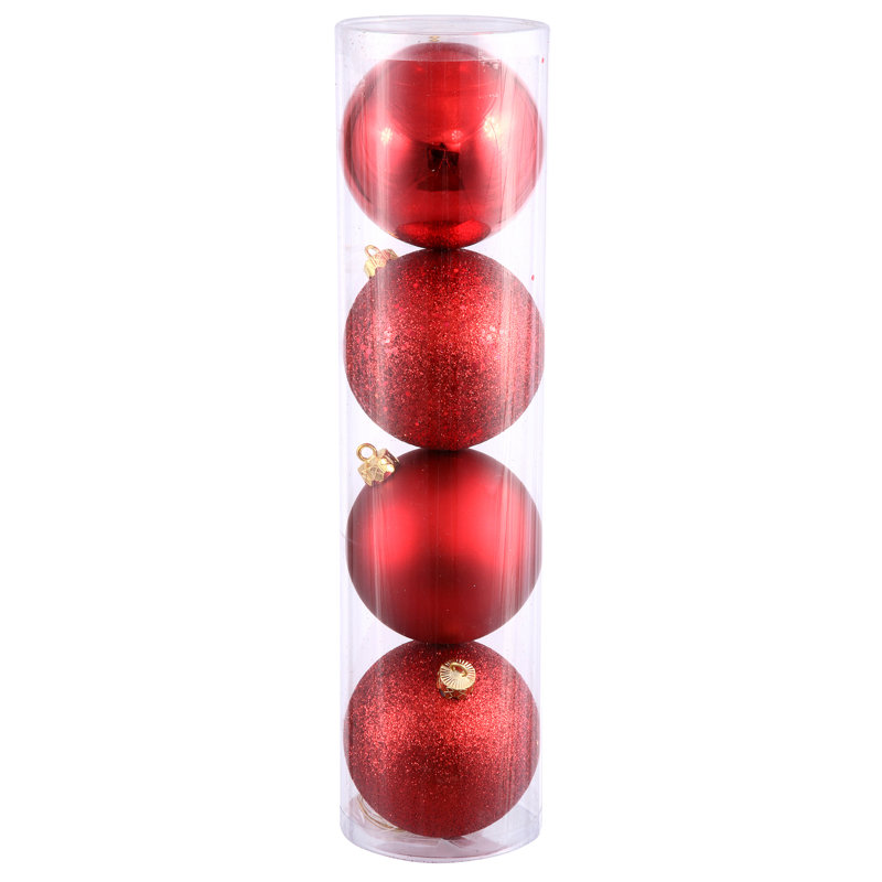 Ornement boule de Noël (ensemble de 24), H 4,75 po x l 4,75 po x P 4,75 po, Rouge, 4