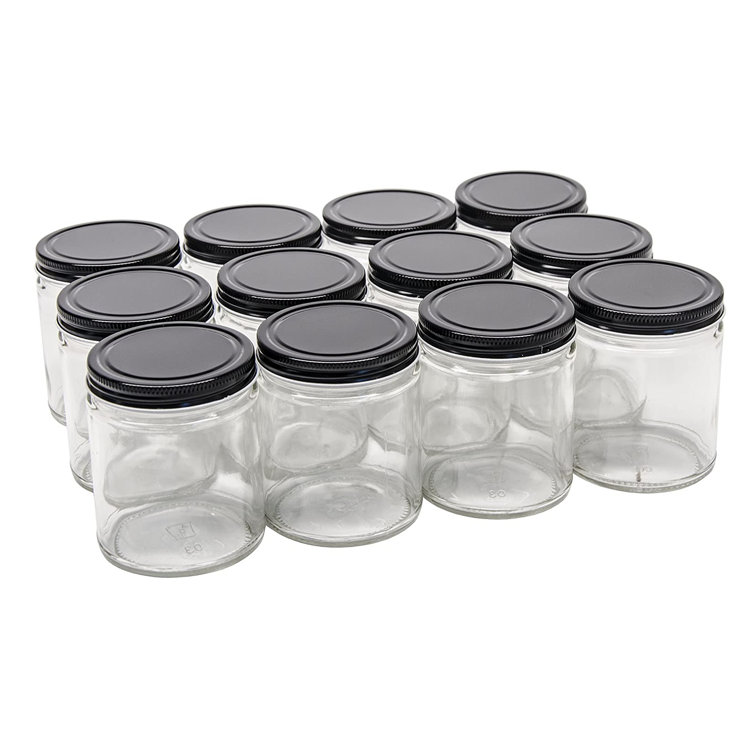North Mountain Supply 9 Ounce Clear/Flint Glass, Straight Sided, Mason  Canning Jars - With 70Mm Black Metal Lids - Set Of 12