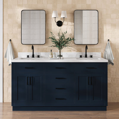 Thornaby 66'' Solid Wood Double Bathroom Vanity with 1.5'' Carrara Quartz Top