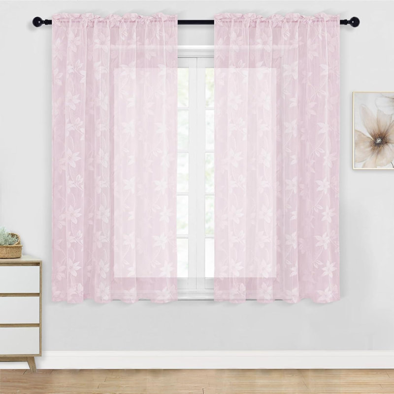2 Panels Floral Lace Sheer Curtains - Elegant Design Rod Pocket Boho Chic Decor Window Voile Sheer Drapes Farmhouse Style for Bedroom and Living Room
