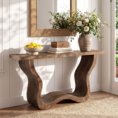 Console en bois massif 55,12 po avec base en forme de vague artistique