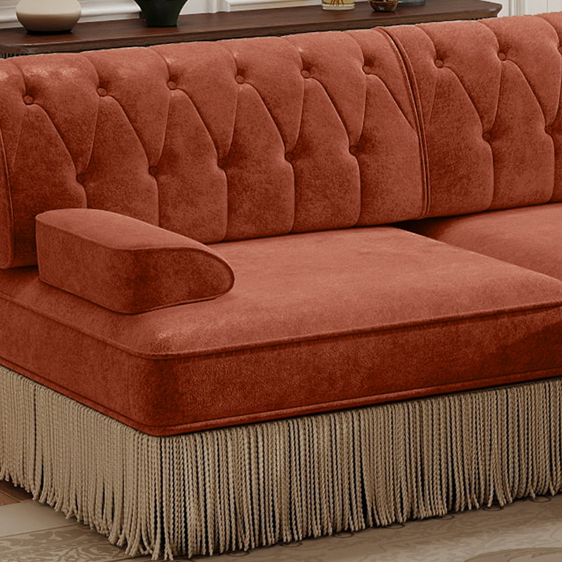 Luxurious Velvet Modular L Shaped Sectional Sofa With Ottoman,3-Seater Chesterfield Sofa With Tufted Design And Tassel Fringe Skirt