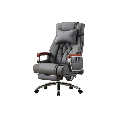 Dark Gray Luxury Genuine Leather Office Chair with Footrest and Headrest